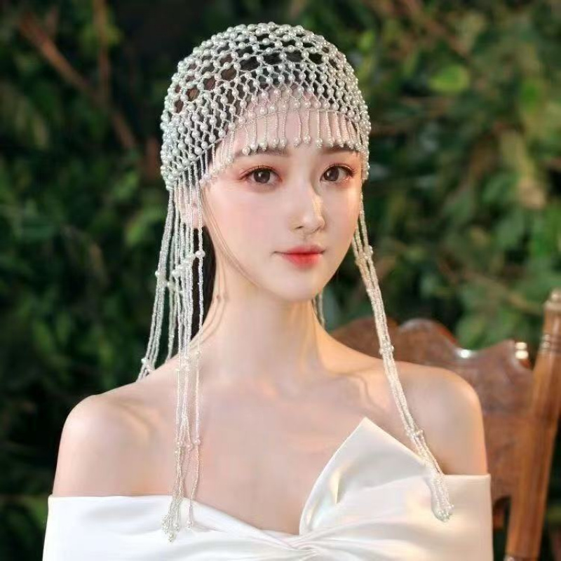 Women Accessories For Wedding - Vintage Handmade Beaded Pearl Tassel Hair