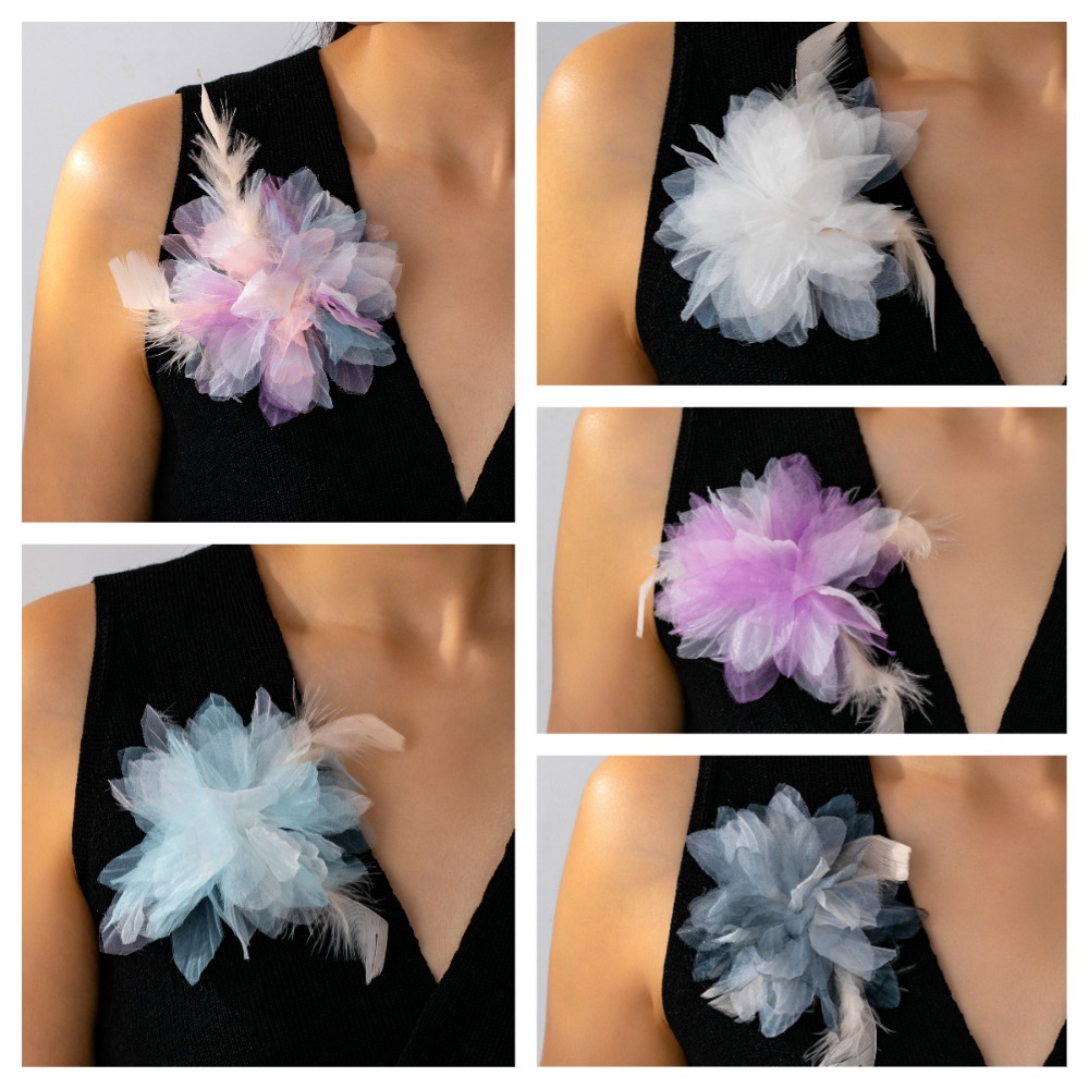 Women Accessories Bouquet - High End Elegant Feather Flower Brooch