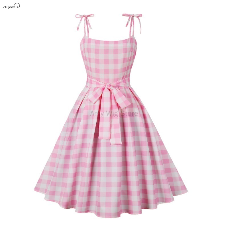 Summer Pink Plaid Dress for Wo - Women'S Accessories In The 1950S บทวิจารณ์และราคา
