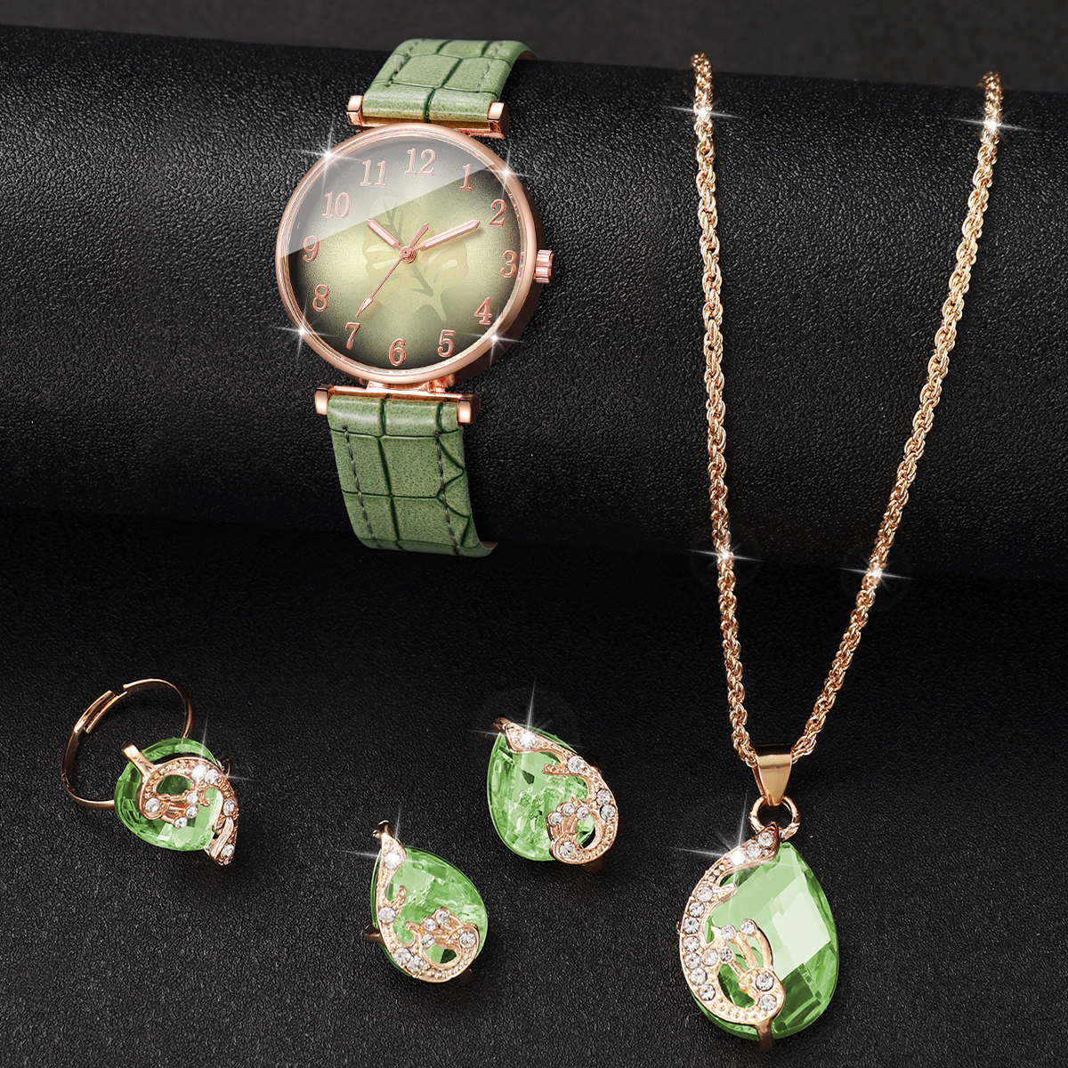 5PCS Fashion Leaf  Dial Women  - Women Accessories Gift Box บทวิจารณ์และราคา