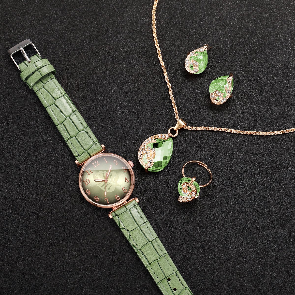 5PCS Fashion Leaf  Dial Women  - Women Accessories Gift Box บทวิจารณ์และราคา