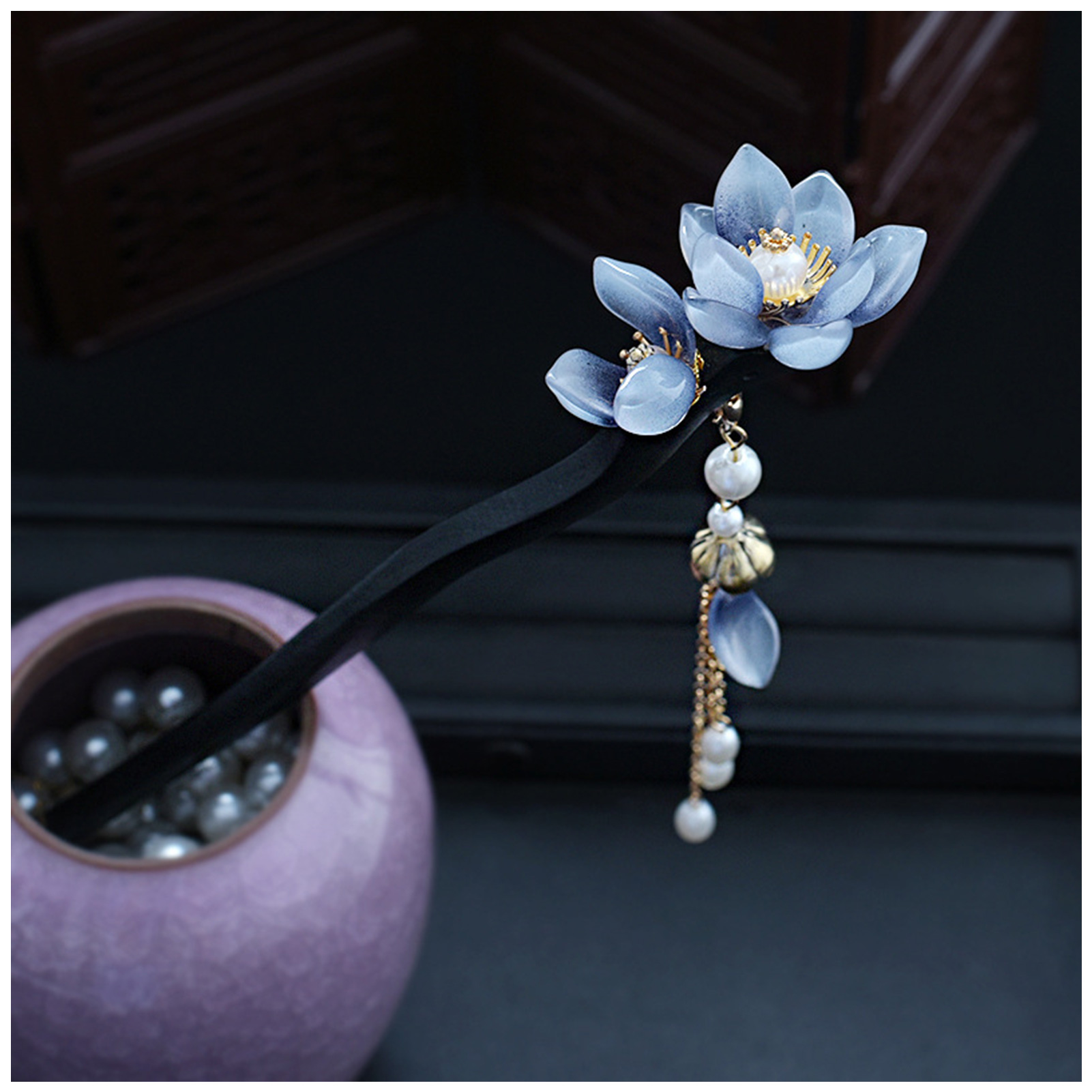 Blue Flower Hair Stick Vintage - Women'S Formal Accessories บทวิจารณ์และราคา