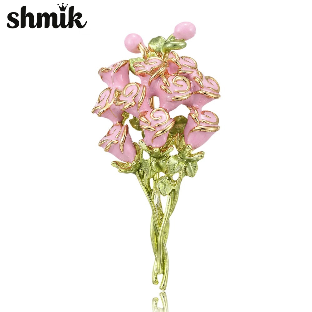 Pink Enamel Rose Bouquet Brooc - Women Accessories Bouquet บทวิจารณ์และราคา