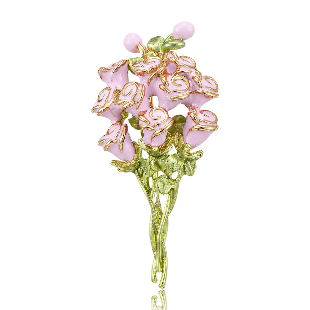 Pink Enamel Rose Bouquet Brooc - Women Accessories Bouquet บทวิจารณ์และราคา