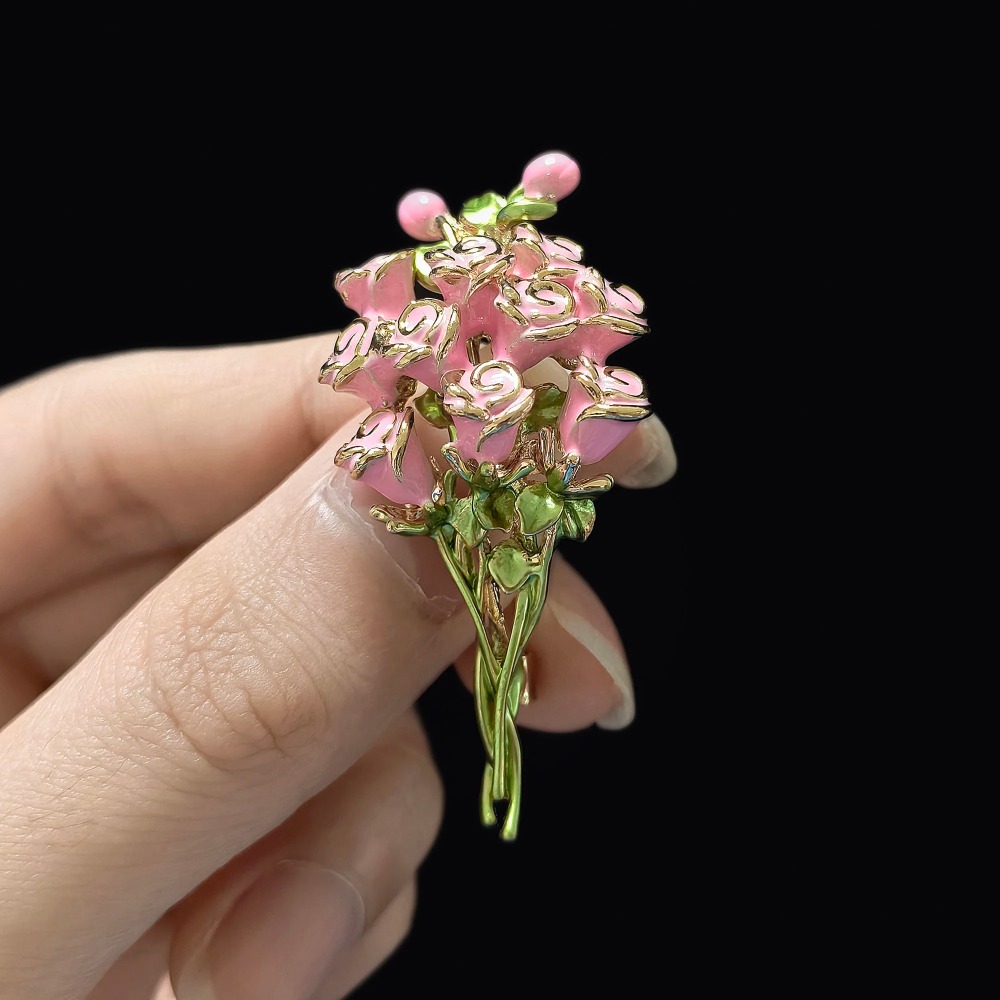 Pink Enamel Rose Bouquet Brooc - Women Accessories Bouquet บทวิจารณ์และราคา