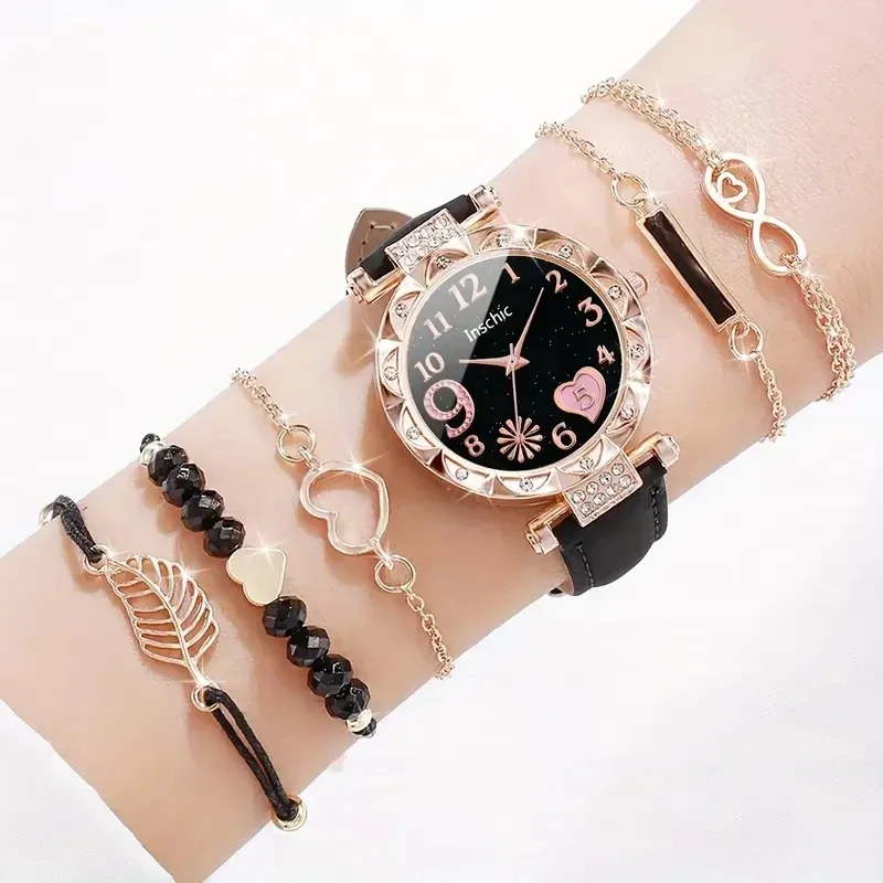 6PCS/Set Women Watch Cute Hear - Women Accessories Gift Box บทวิจารณ์และราคา