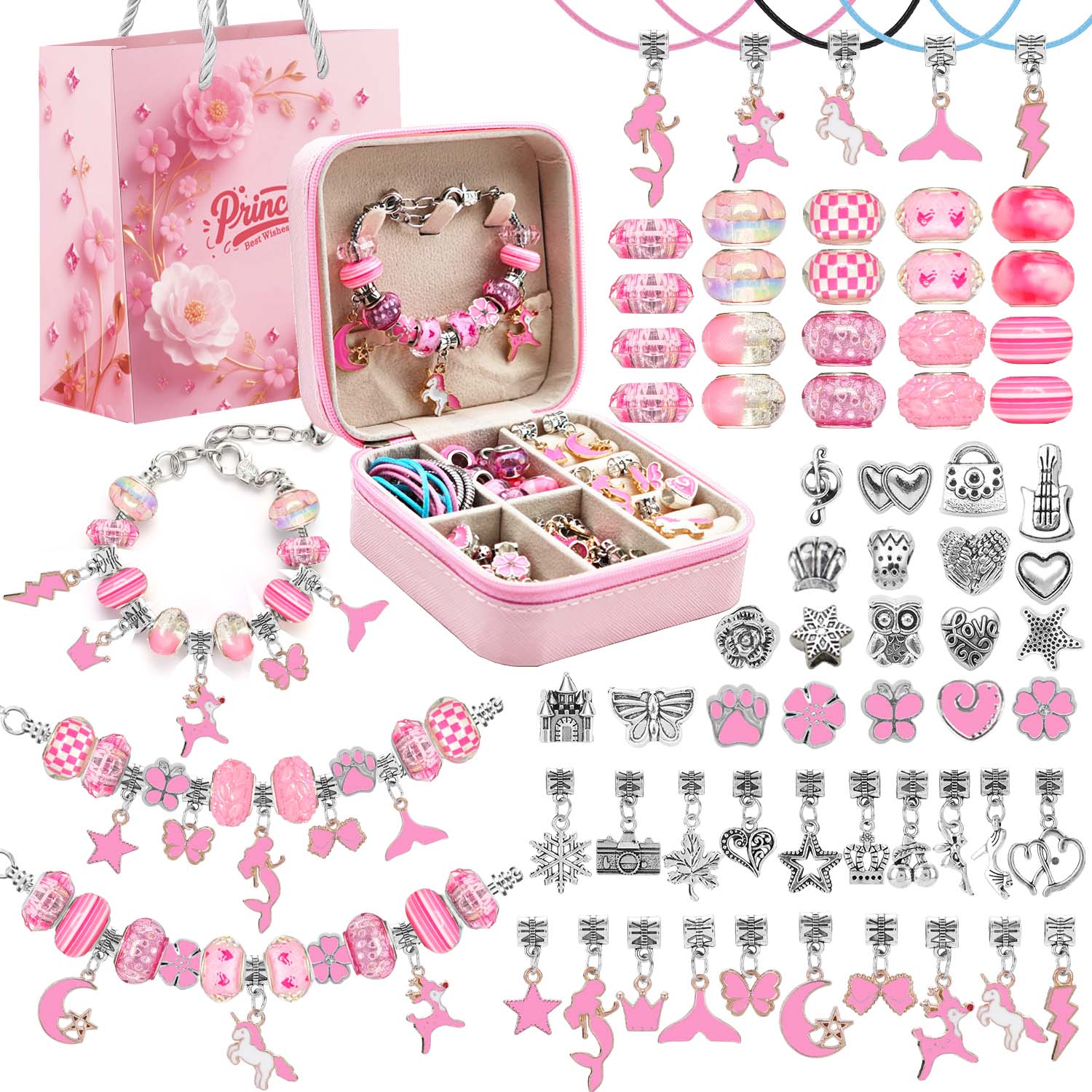 68pcs pink beaded jewelry set, - Women Accessories Gift Box บทวิจารณ์และราคา