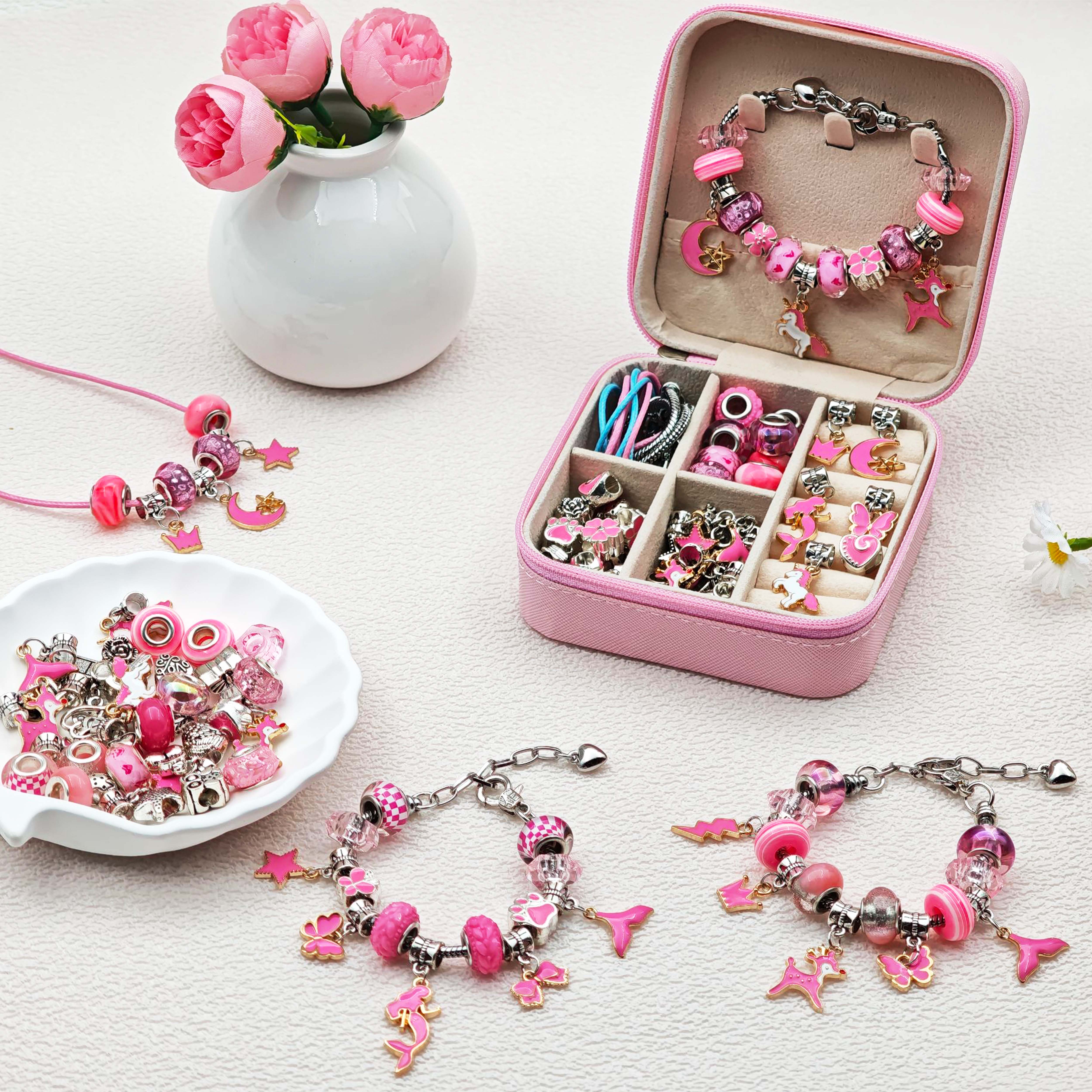 68pcs pink beaded jewelry set, - Women Accessories Gift Box บทวิจารณ์และราคา