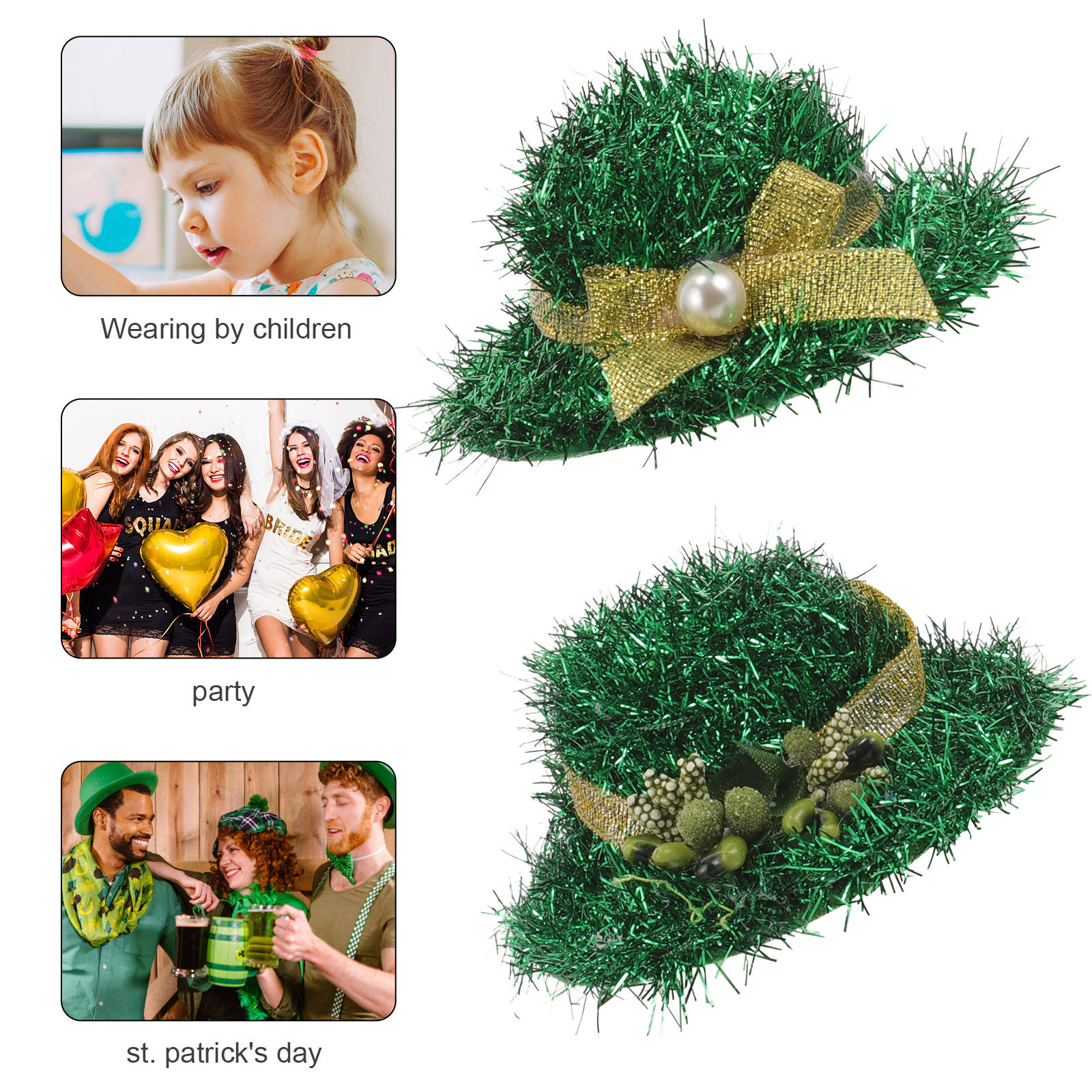 2Pcs Green Hat Hair Clips Top  - Women Accessories Bouquet บทวิจารณ์และราคา