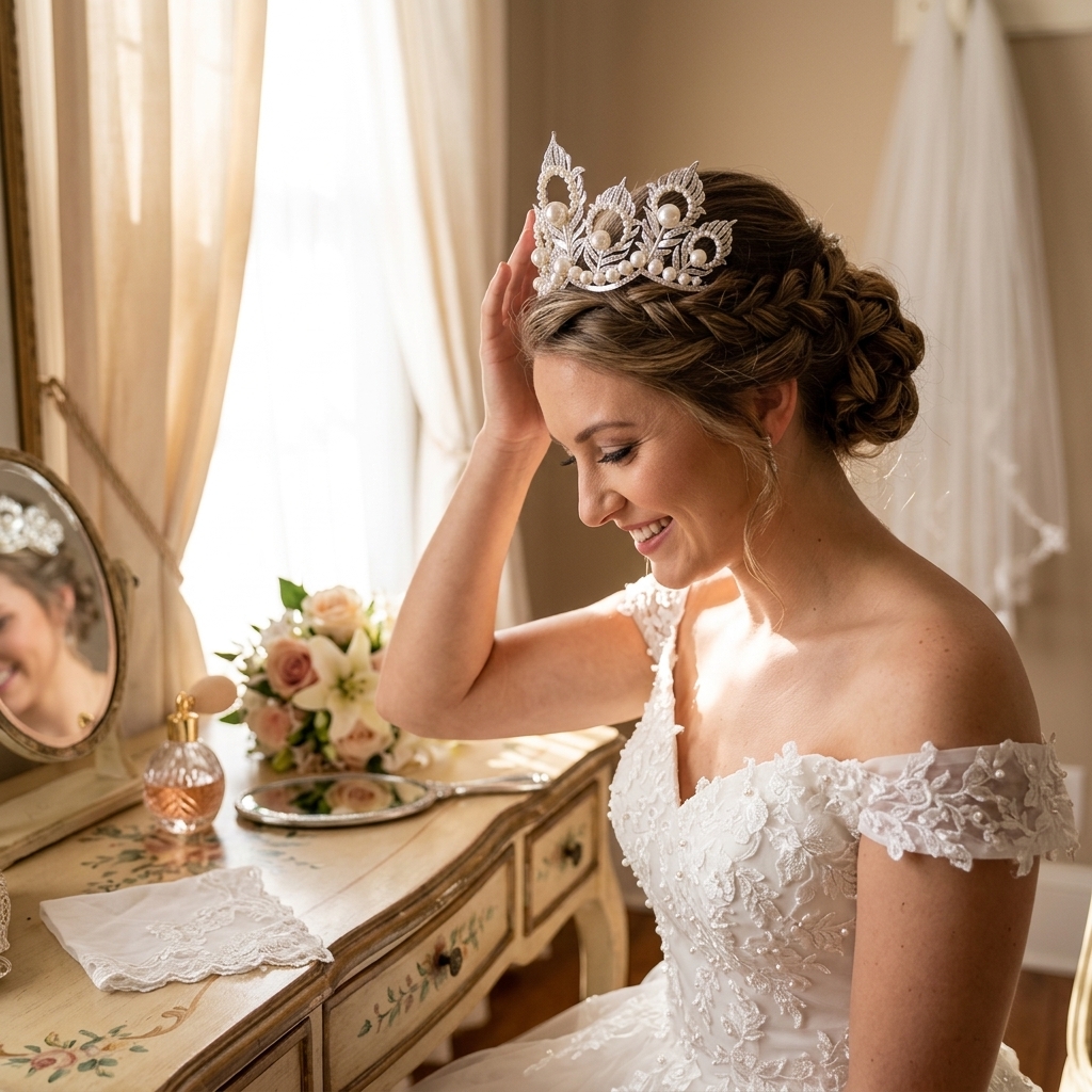 Pearl Crown Headpiece With Pea - Women Accessories For Wedding บทวิจารณ์และราคา