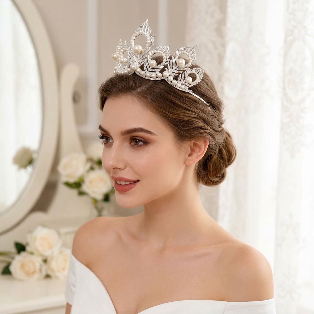 Pearl Crown Headpiece With Pea - Women Accessories For Wedding บทวิจารณ์และราคา