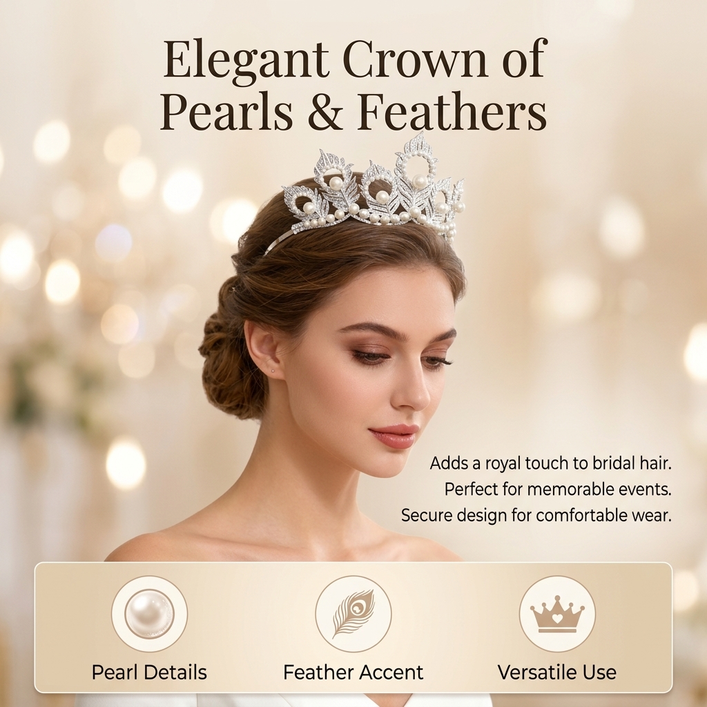 Pearl Crown Headpiece With Pea - Women Accessories For Wedding บทวิจารณ์และราคา